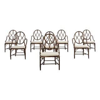 Set of Eight McGuire Organic Modern Rattan Cane Dining Armchairs For Sale
