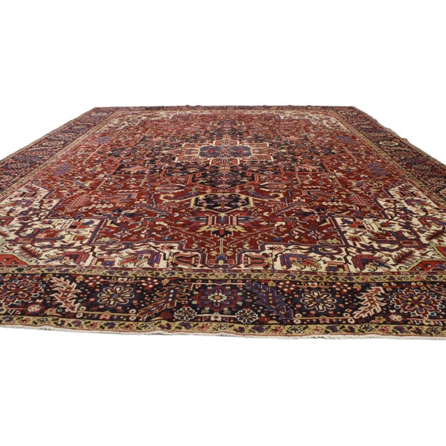Mid-Century Modern Antique Persian Heriz Rug - 11'04 x 14'05 For Sale - Image 3 of 5