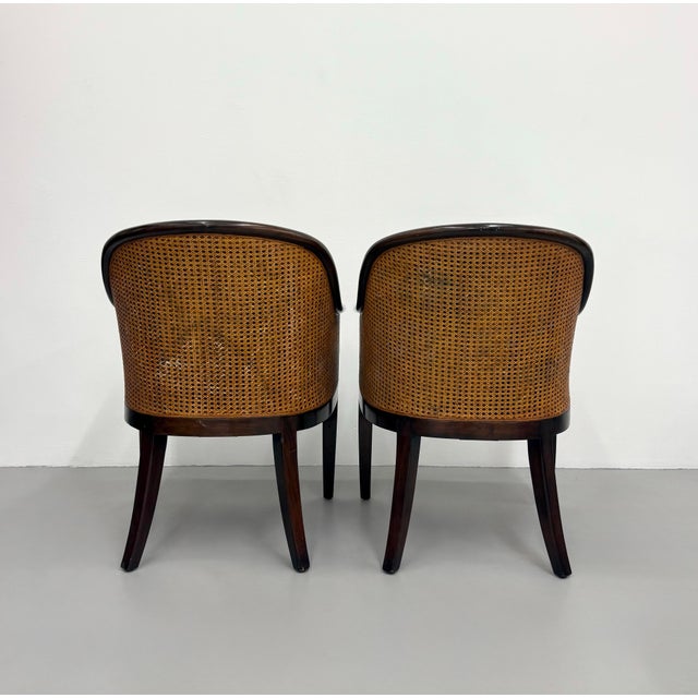 Vintage Leather & Cane Barrel Armchairs - Pair For Sale - Image 4 of 7