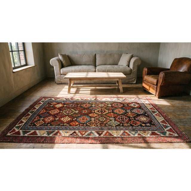 Textile 1880s Brown Geometric Tribal Caucasian Kazak Rug 3'6" X 6'3" Handknotted Wool Carpet For Sale - Image 7 of 8