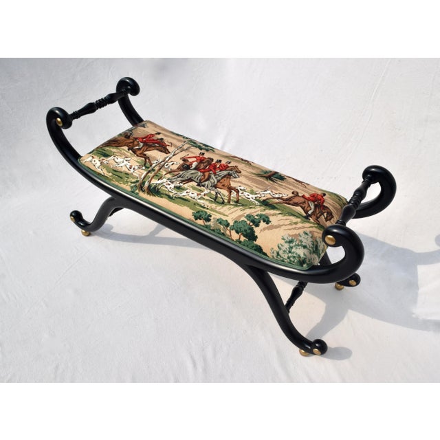Black Late 20th Century English Regency Curule Form Bench Fox Hunting Theme For Sale - Image 8 of 13