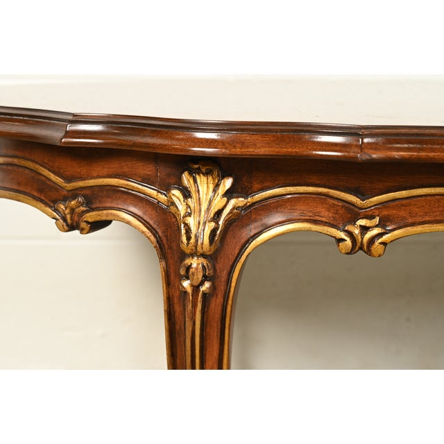Wood Karges French Rococo Louis XV Banded Walnut Parcel Giltwood Coffee Table, Circa 1980s For Sale - Image 7 of 11