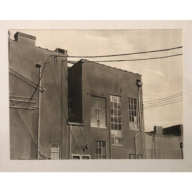 1989 Jeffrey E. Babine City Industrial Building Original Ink Wash Drawing Signed Framed For Sale - Image 4 of 10