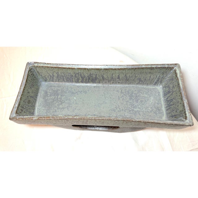 Vintage Mid Century Modern Handmade Green Studio Cubist Pottery Planter Pot Vase For Sale In New York - Image 6 of 12