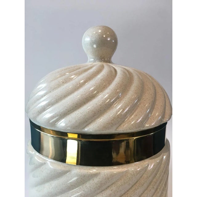 Vintage Ice Bucket in Ceramic and Gilt Brass by Tommaso Barbi, 1970s For Sale - Image 4 of 6