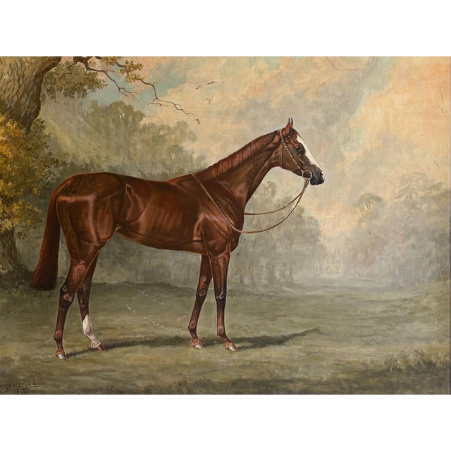 English 1961 "Sweet Solera" Large Vintage Equestrian Horse Painting Oil on Canvas by Juliet McLeod For Sale - Image 3 of 14