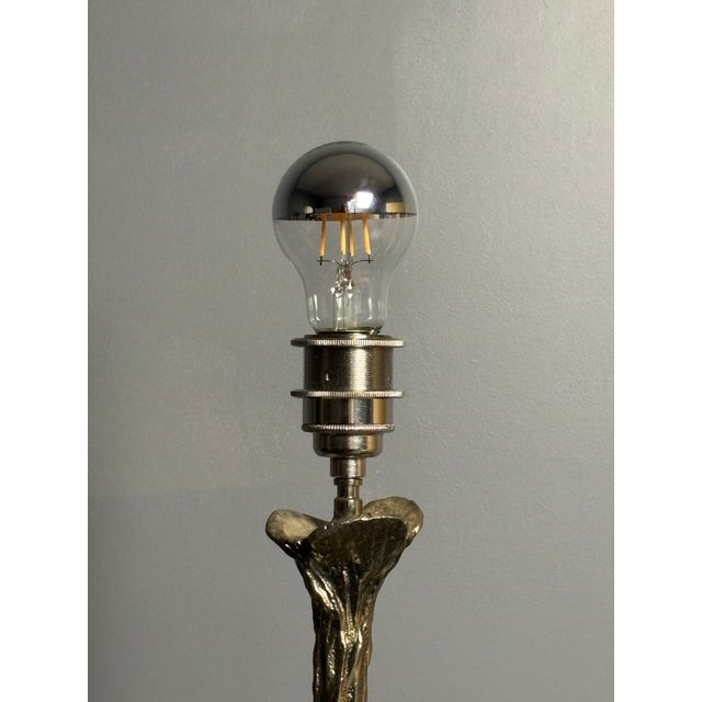 1970s Brass Silver Flower Lamp with Cocoon Fabric Shade, 1980s For Sale - Image 5 of 11