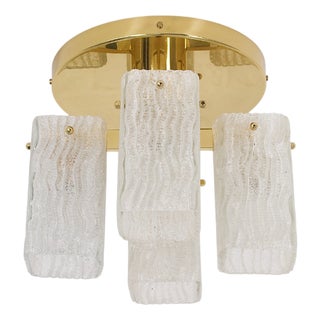 Vintage Ceiling Light in Brass and Murano Glass, 1970s For Sale