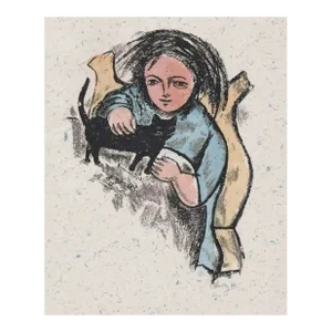1964 Frank Kleinholz Girl With Kitten Serigraph