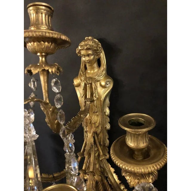 Metal Pair of Antique Bronze and Crystal Sconces by Paul Garnier For Sale - Image 7 of 9