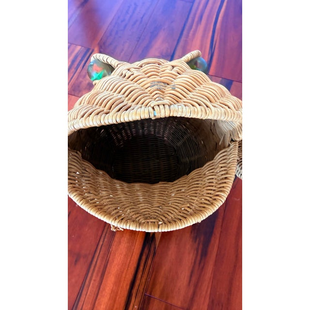 Rare Vintage Frog Shaped Wicker Basket 1960’s-1970’s Oliver Cajen Glass Marble Eyes For Sale - Image 9 of 11