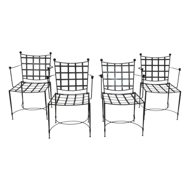 Set of Four Mario Papperzini for Janus Et Cie Wrought Iron Dining Armchairs, Attributed For Sale
