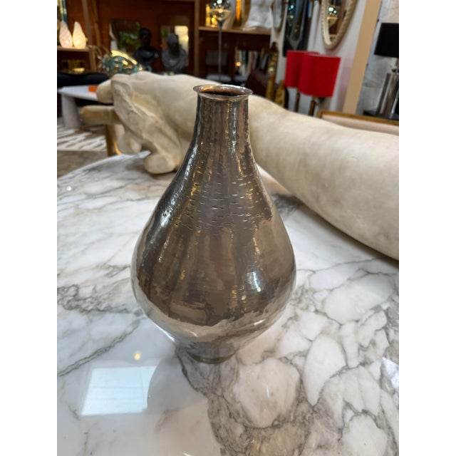 1960s Vintage Hammered Silver Metal Vase For Sale - Image 5 of 7