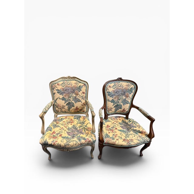 Light Yellow Pair of “His & Hers” French Provincial Bergère Chairs, 1960s For Sale - Image 8 of 15