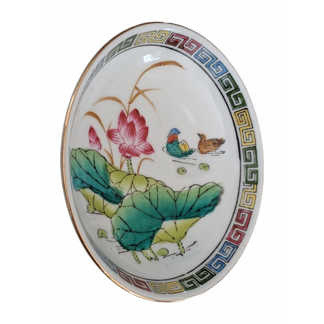Chinoiserie Mid 20th Century Chinoiserie Greek Key Porcelain Trinket Dish For Sale - Image 3 of 7