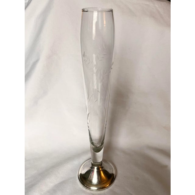 Silver Mid 20th Century Etched Glass & Weighted Sterling Silver Bud Vase For Sale - Image 8 of 8