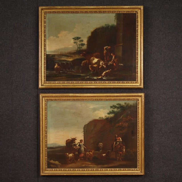 Bucolic Landscape Painting with Figures, Pastoral Scene, 1680, Oil on Canvas For Sale - Image 16 of 17