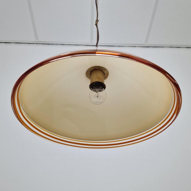 1980s Italian Murano Glass Pendant Light with Brass Fixtures from Vetrofond, 1980s For Sale - Image 5 of 9