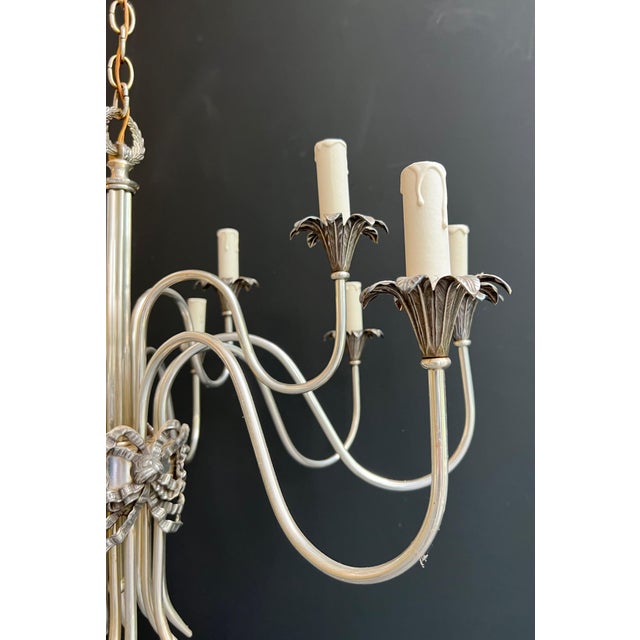 1940s Maison Charles Neoclassical Silver Metal Chandelier For Sale - Image 9 of 12