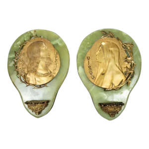 Large Holy Water Font Jesus Mary Marble Brass Spain Marqueses De Alella - a Pair
