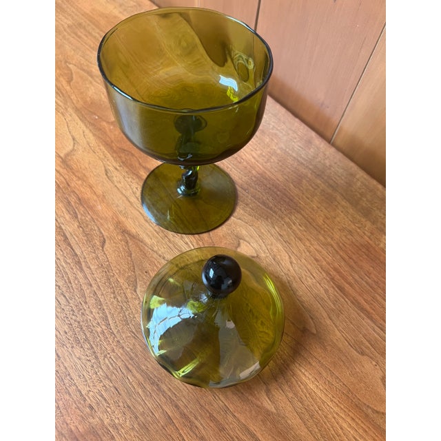 Vintage Olive Green Hand Blown Empoli Compote For Sale - Image 10 of 10