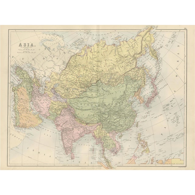 Antique Map of Asia with Political Divisions Blacks Atlas, 1884 For Sale