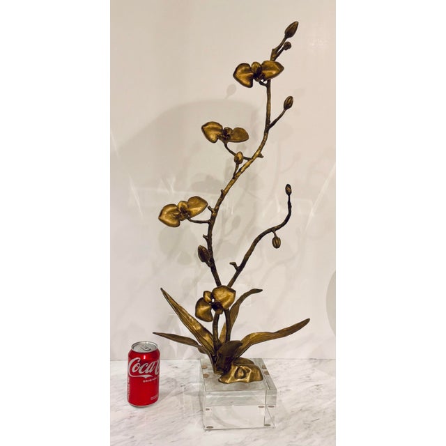 Original retail $2475, stylish King Richard Modern Brass Orchid Sculpture, crystal base, showroom floor sample