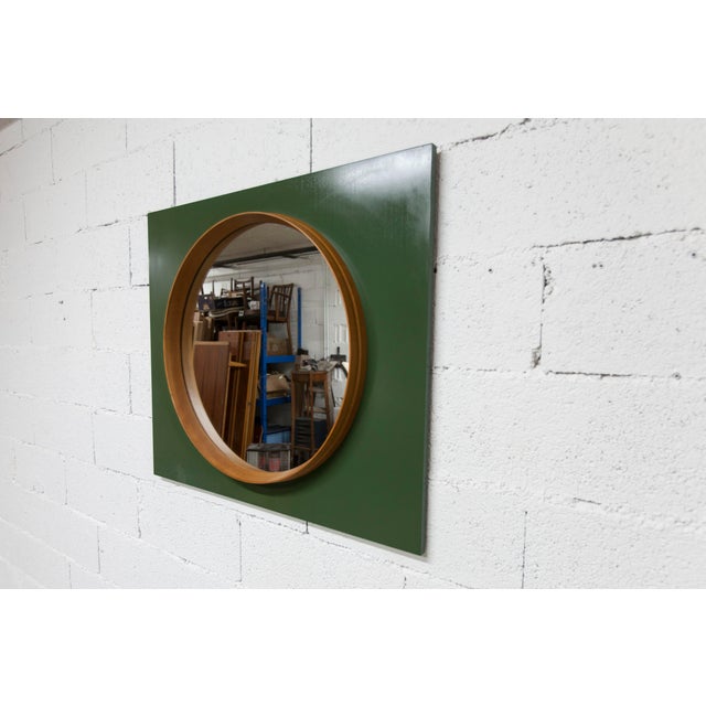 1960s Round Teak Wall Mirror on Green Rectangular Board, 1960s For Sale - Image 5 of 18