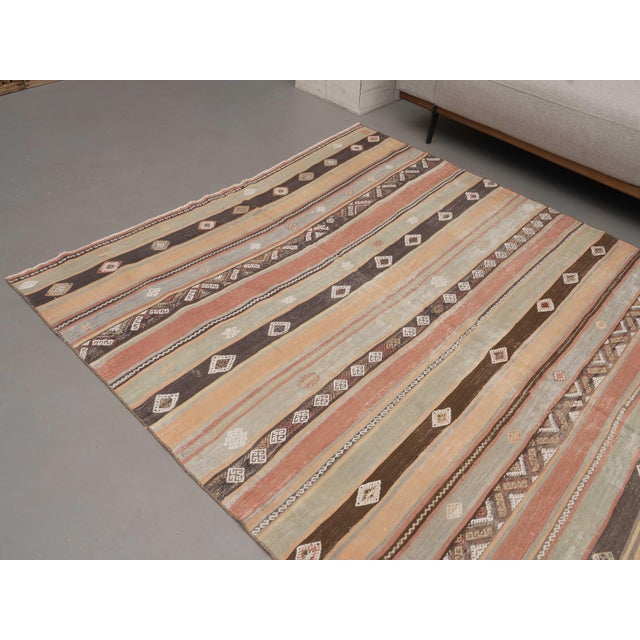 1970s 1970s Vintage Handmade Wool Cotton Beige Area Rug For Sale - Image 5 of 11