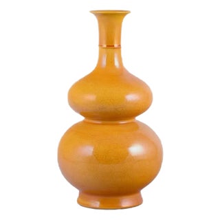 Chinese Double Gourd-Shaped Vase in Ochre Yellow Glazed Porcelain For Sale