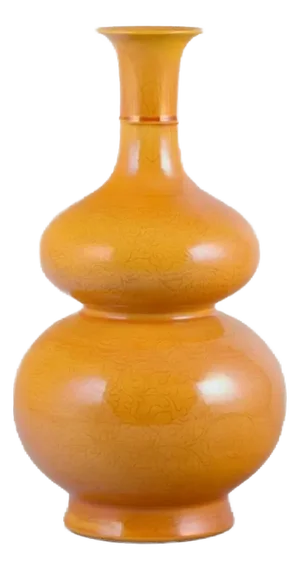 Chinese Double Gourd-Shaped Vase in Ochre Yellow Glazed Porcelain