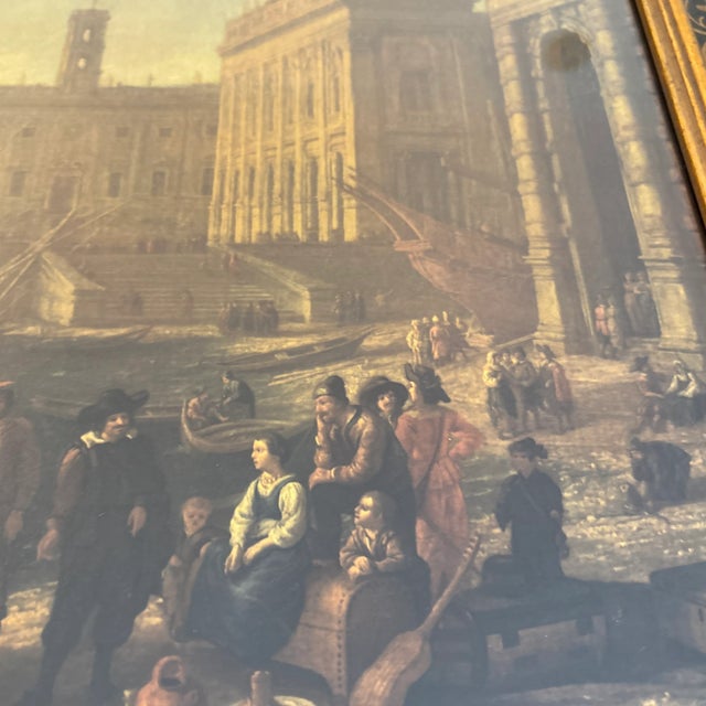 Chromolithograph Harbour scene print of porcelain trade at the port. Beautiful newly framed in the last 40 years. 1740s...