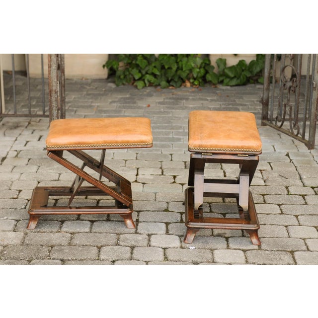 Mid 19th Century Pair of English Wooden Metamorphic Footstools with Leather Tops, circa 1860 For Sale - Image 5 of 12
