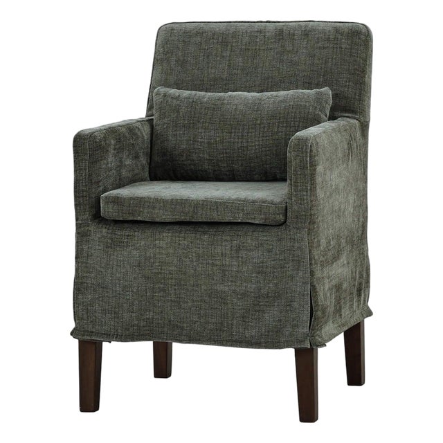 Coastal Slipcovered Dining Armchair - Green Upholstery For Sale