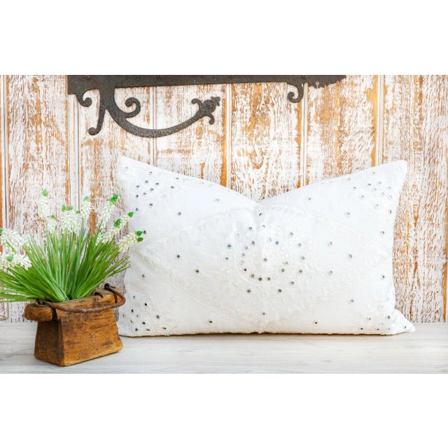 These beautiful cotton Sheesha pillows are hand-embroidered with geometric and floral designs with small mirrors. Solid...
