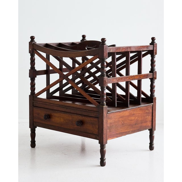 Brown Large English Regency Mahogany Canterbury Magazine Rack With Drawer, 19th Century For Sale - Image 8 of 16