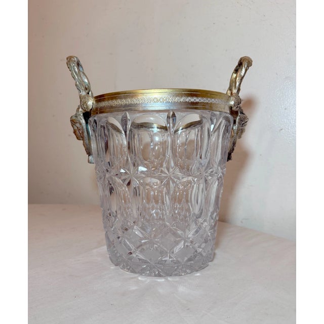 Glass Early 20th Century Big Antique Nickel Plate Bronze Crystal Glass Champagne Wine Chiller Ice Bucket For Sale - Image 7 of 16