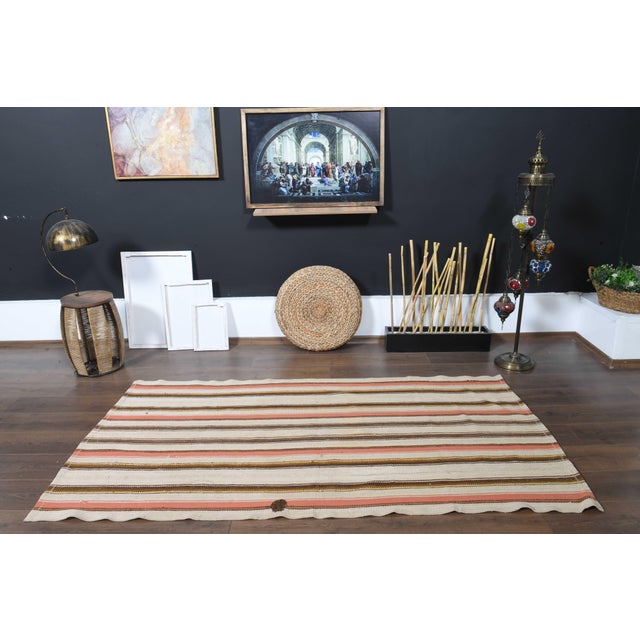 Turkish 1970s Vintage Handmade Wool Cotton Turkish Beige Runner Rug For Sale - Image 3 of 11