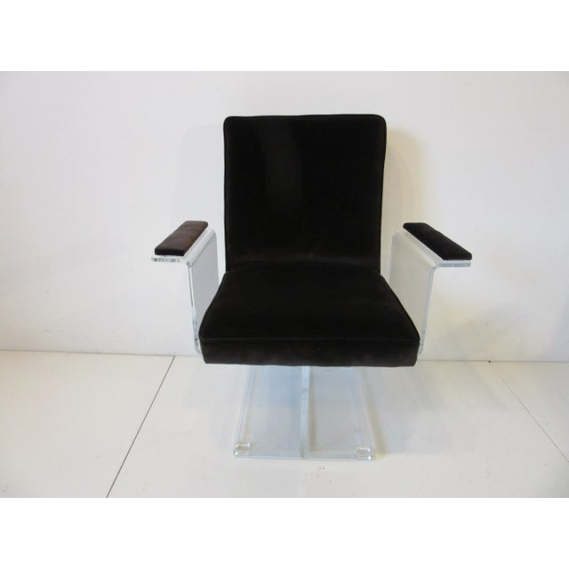 Vladimir Kagan Vladimir Kagan Upholstered Lucite Pedestal Armchairs - A Pair For Sale - Image 4 of 12