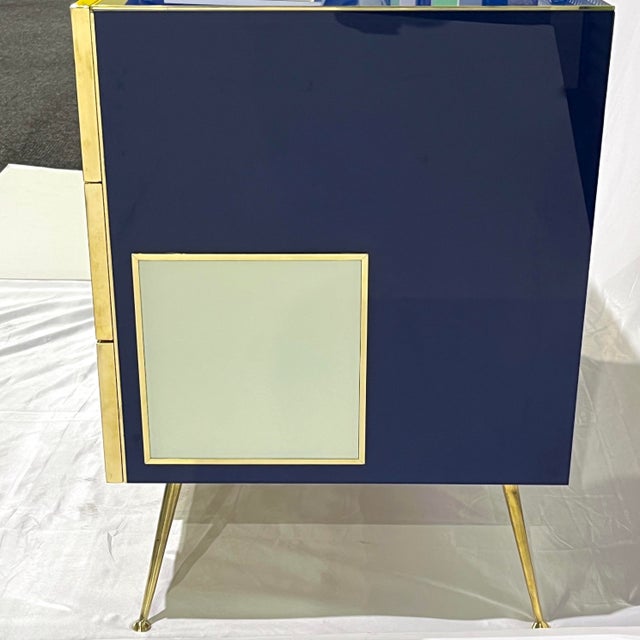 Blue Italian Mondrian Style Blue Green White Brown Modern Brass Dresser/Chest For Sale - Image 8 of 17