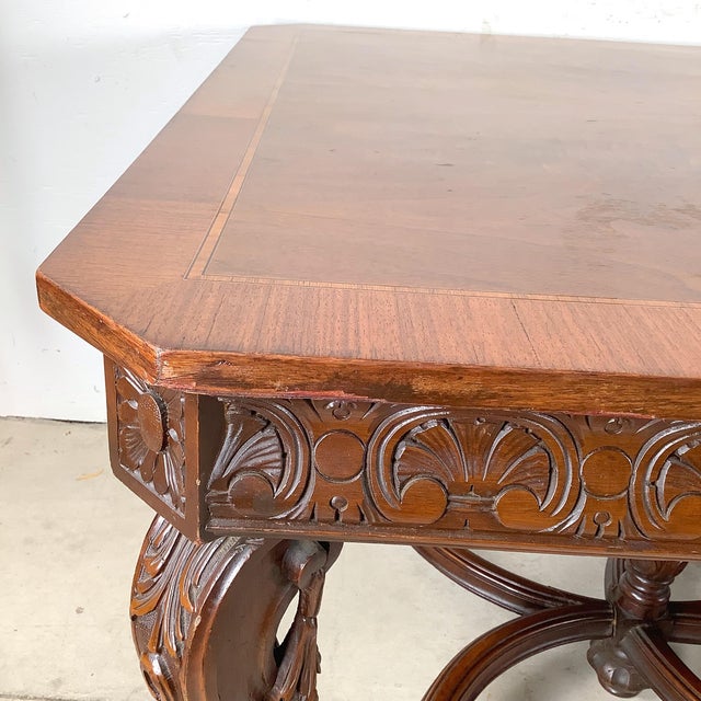 Renaissance Revival 72” Carved Wood Dining Table With Scroll Legs For Sale - Image 11 of 12