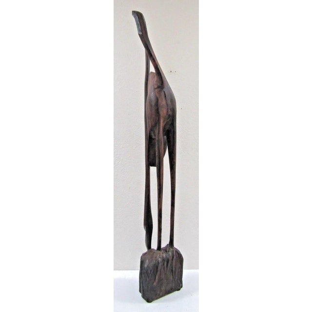 Brown Early 20th Century African Tall Slender Wooden Crane Sculpture Attributed to Bunmi Babatunde For Sale - Image 8 of 8