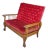 1900s Vintage American Oak Antique Morris Settee With Red Velvet Cushions For Sale