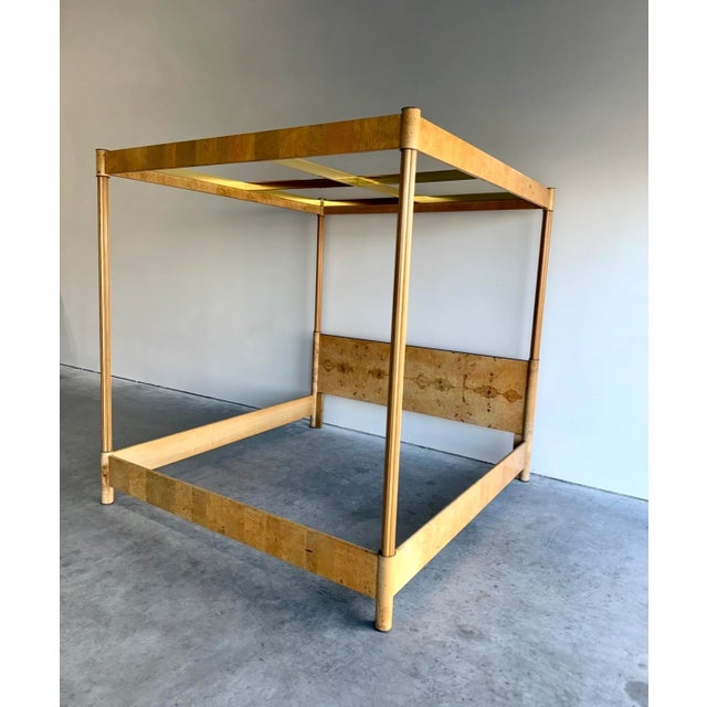 Mid-Century Modern Postmod Henredon Scene Two Burl Mirrored Canopy King Bedframe For Sale - Image 3 of 17