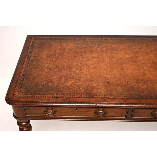 Wood Antique Victorian Leather Top Writing Table, 1860 For Sale - Image 7 of 11