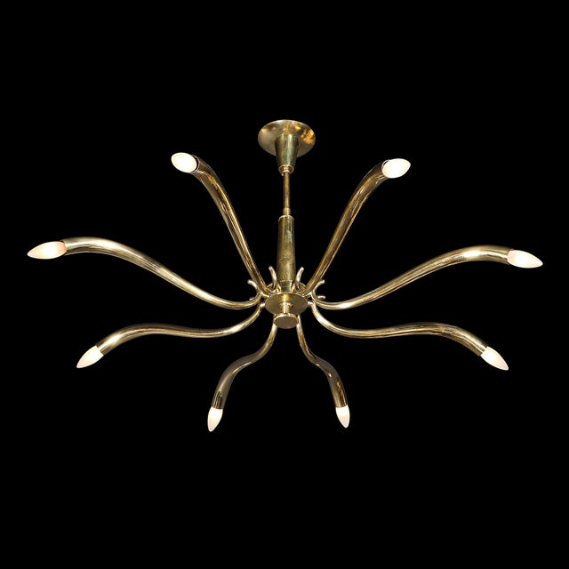 Mid-Century Polished Brass 8-Arm Sculptural Chandelier by Oscar Torlasco For Sale - Image 14 of 17