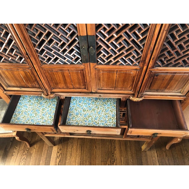 Wood Antique Chinese Kitchen Cabinet Cupboard With Fretwork Design For Sale - Image 7 of 13