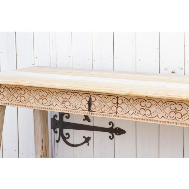 Spanish Bleached Carved Tavern Console Table For Sale - Image 3 of 12
