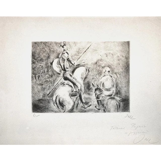 Wladyslaw Jahl Don Quixote, 1951 Original etching signed by the artist and numbered (6/25) Dedicated (in Polish) and...