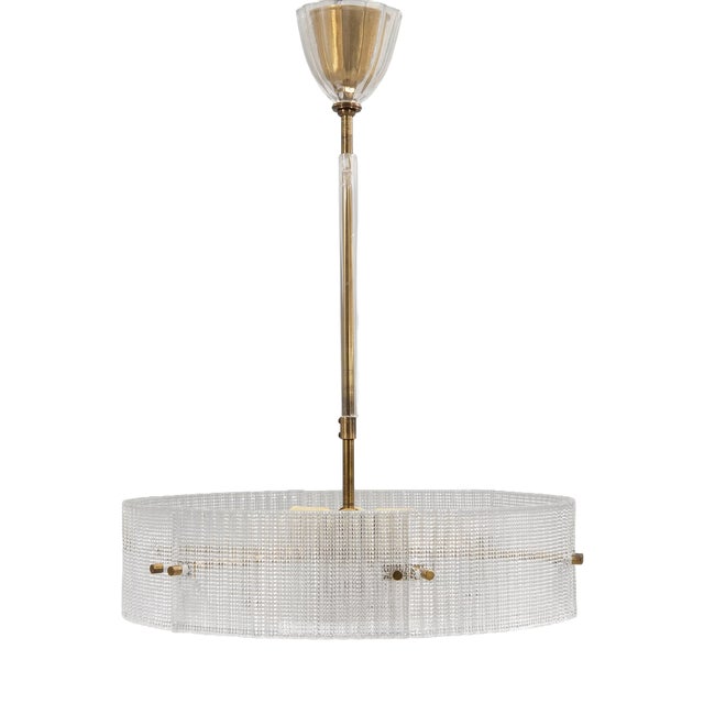 Vintage Swedish Pendant Lamp in Glass and Brass by Carl Fagerlund for Orrefors, 1960s For Sale